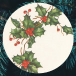 Vintage Christmas, Holly Plant with Red Berries Classic Round Sticker<br><div class="desc">Vintage illustration Christmas holiday plant nature design featuring a traditional floral tree branch with holly leaves and red berries. Victorian era botanical plants. Season's Greetings,  Happy Holidays and Merry Christmas!</div>