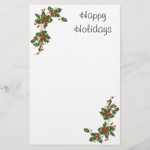 Vintage Christmas, Holly Plant with Red Berries Stationery