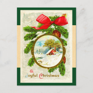 Vintage Christmas Holly Postcard