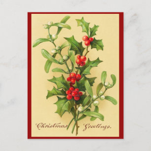 Vintage Christmas Holly Postcard