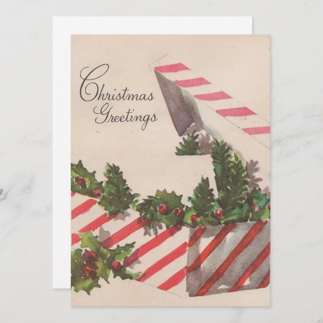 Vintage Christmas Holly Present Holiday Card (Front/Back)