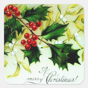 Vintage Christmas Holly Square Sticker
