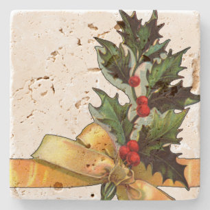 Vintage Christmas Holly Stone Coaster