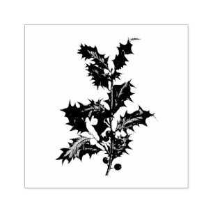 VINTAGE "CHRISTMAS HOLLY" WOOD ART STAMP