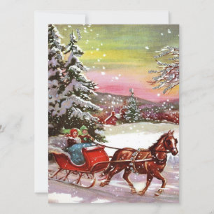 Vintage Christmas Horse Sleigh Holiday Card