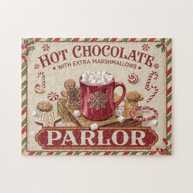 Vintage Christmas Hot Chocolate Parlour Jigsaw Puzzle (Horizontal)