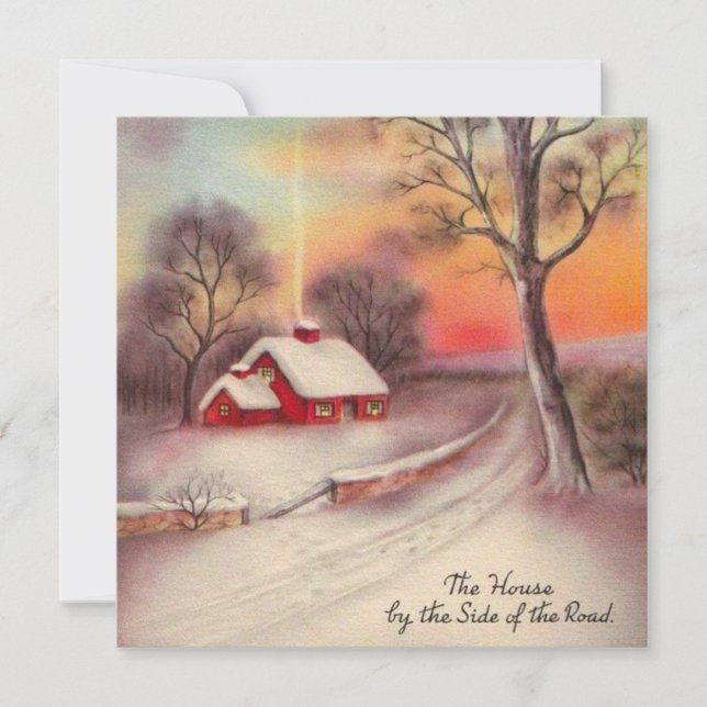 Vintage Christmas House By Side Road Holiday Card (Front)