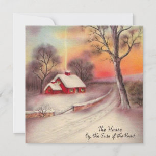 Vintage Christmas House By Side Road Holiday Card