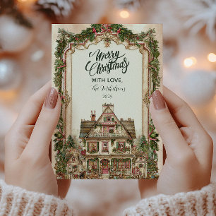 Vintage Christmas House Celebration Holiday Card