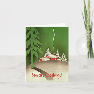 Vintage Christmas, House in Forest Winter Snow Holiday Card