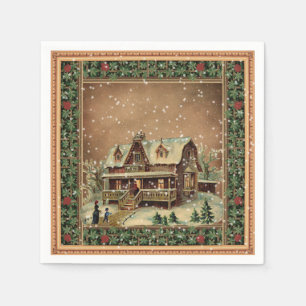 Vintage Christmas House In Snow Decoupage Paper Napkin