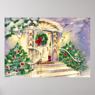 Vintage Christmas House Poster