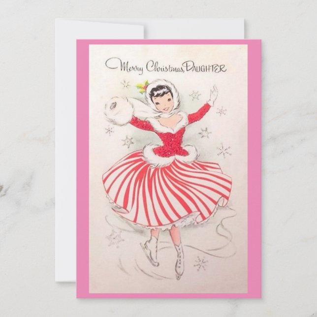 Vintage Christmas Ice Skating Card for Daughter (Front)