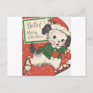 Vintage Christmas Ice Skating Dog Holiday Postcard