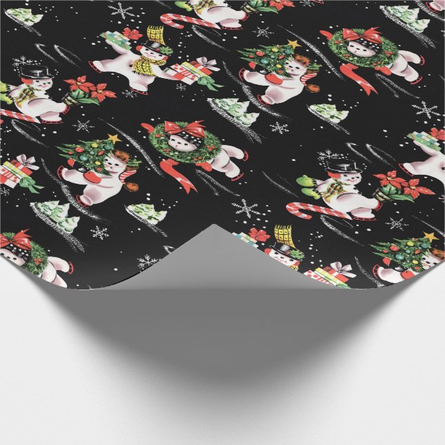 Vintage  Christmas Ice Skating Snowmen Wrapping Paper (Corner)