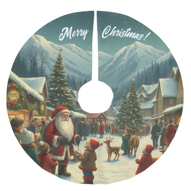Vintage Christmas Illustration Brushed Polyester Tree Skirt (Front)