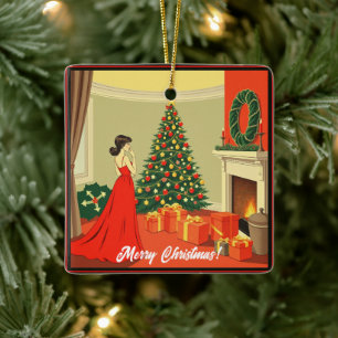 Vintage Christmas Illustration Ceramic Ornament