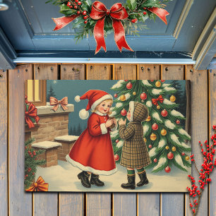 Vintage Christmas Illustration Doormat