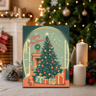 Vintage Christmas Illustration Holiday Postcard