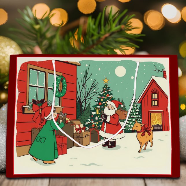 Vintage Christmas Illustration Large Gift Bag (Creator Uploaded)