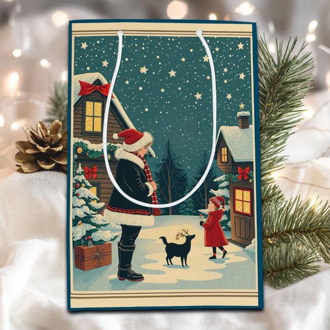 Vintage Christmas Illustration Medium Gift Bag (Creator Uploaded)