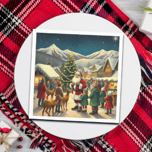 Vintage Christmas Illustration Napkin