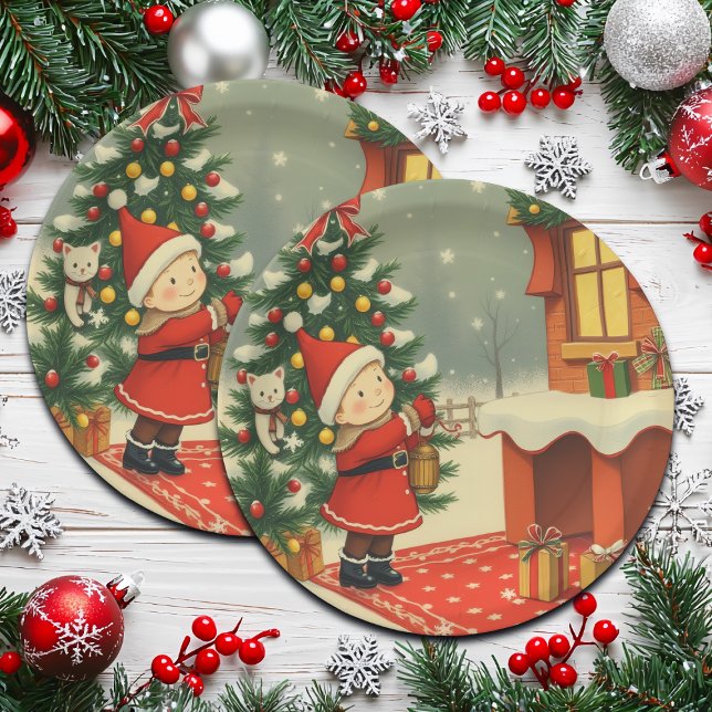 Vintage Christmas Illustration Paper Plate (Creator Uploaded)