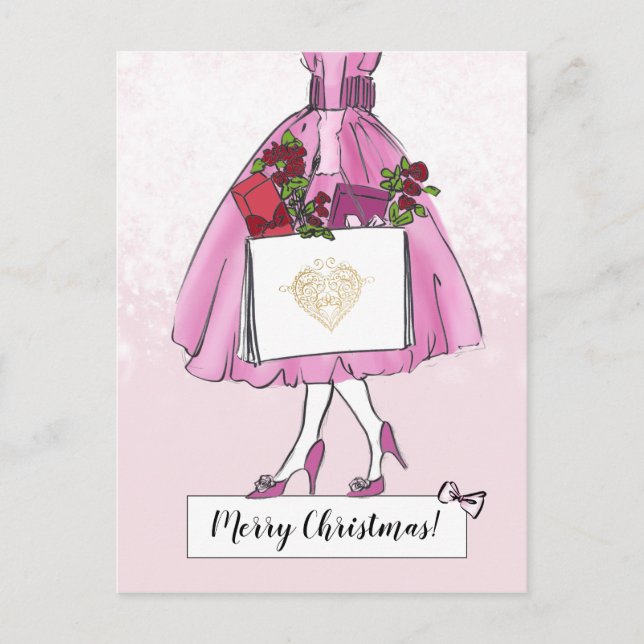 Vintage Christmas Illustration Postcard (Front)