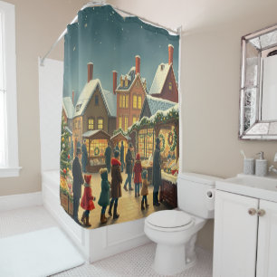 Vintage Christmas Illustration Shower Curtain