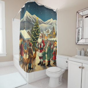 Vintage Christmas Illustration Shower Curtain