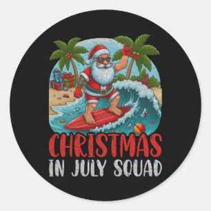 Vintage Christmas In July Santa Hawaiian Surfing S Classic Round Sticker