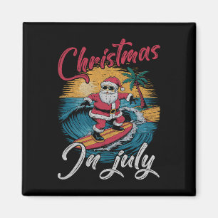 Vintage Christmas In July Santa Hawaiian Surfing S Magnet