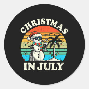 Vintage Christmas In July Snowman Summer Beach Vac Classic Round Sticker