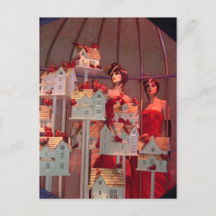 Vintage Christmas in New York Window Display Holiday Postcard