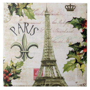 Vintage christmas in Paris Ceramic Tile