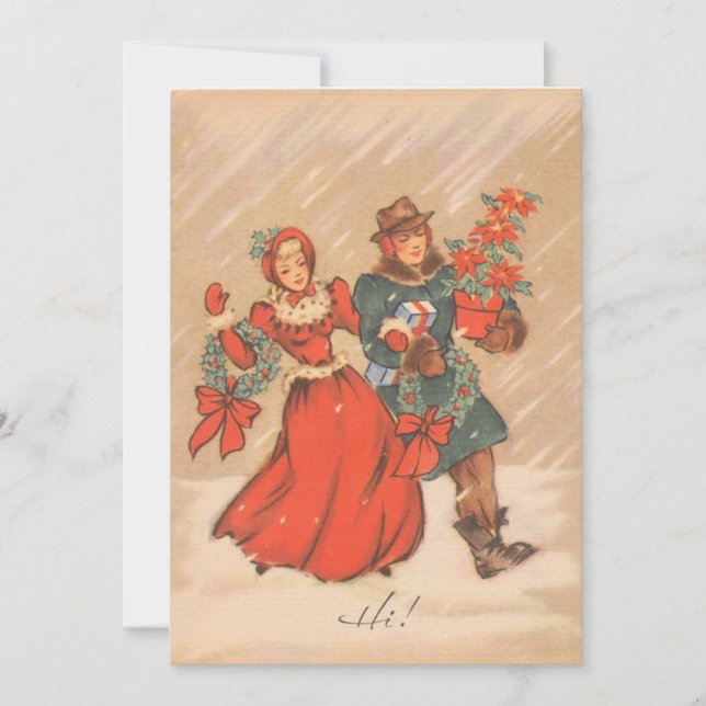 Vintage Christmas Jolly Couple Holiday Card (Front)