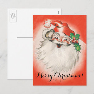 Vintage Christmas, Jolly Retro 50s Santa Claus Holiday Postcard