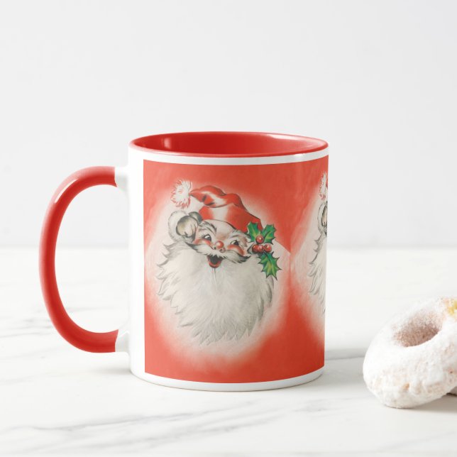 Vintage Christmas, Jolly Retro 50s Santa Claus Mug (With Donut)