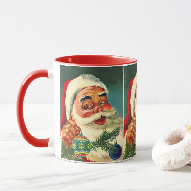 Vintage Christmas, Jolly Retro 50's Santa Claus Mug (With Donut)