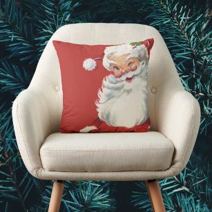 Vintage Christmas, Jolly Santa Claus Winking Cushion
