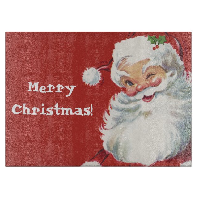 Vintage Christmas, Jolly Santa Claus Winking Cutting Board (Front)