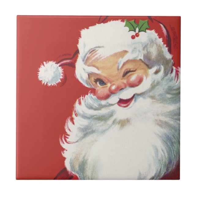 Vintage Christmas, Jolly Santa Claus Winking Tile (Front)