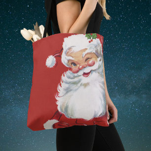 Vintage Christmas, Jolly Santa Claus Winking Tote Bag