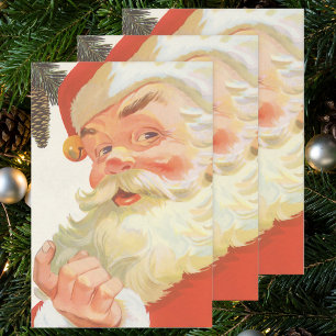 Vintage Christmas, Jolly Santa Claus with a Secret Wrapping Paper Sheet