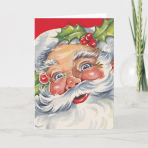 Vintage Christmas, Jolly Santa Claus with His Hat Holiday Card
