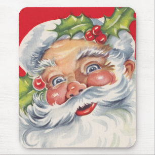 Vintage Christmas, Jolly Santa Claus with His Hat Mouse Pad