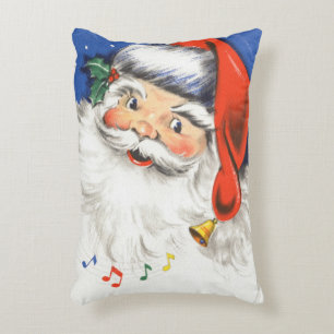 Vintage Christmas, Jolly Santa Claus with Music Decorative Cushion