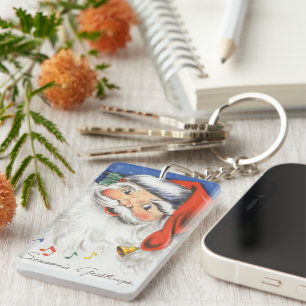 Vintage Christmas, Jolly Santa Claus with Music Key Ring