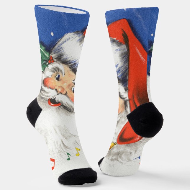Vintage Christmas, Jolly Santa Claus with Music Socks (Angled)