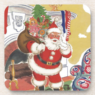 Vintage Christmas, Jolly Santa Claus with Presents Coaster